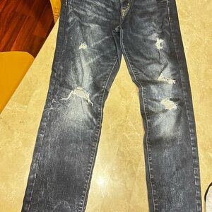 American Eagle Outfitters Men's Distressed Black Skinny Jeans